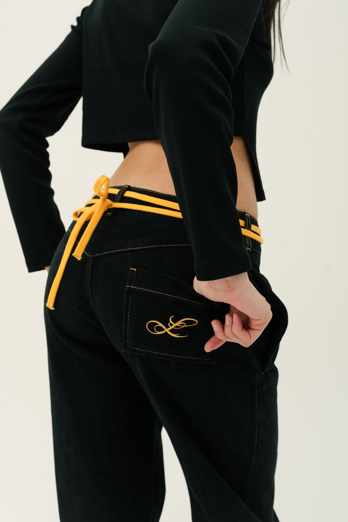 Paneled Drawstring Jeans W Fit