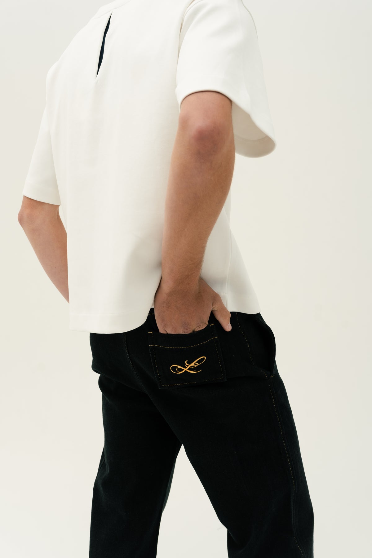 Paneled Drawstring Jeans M Fit