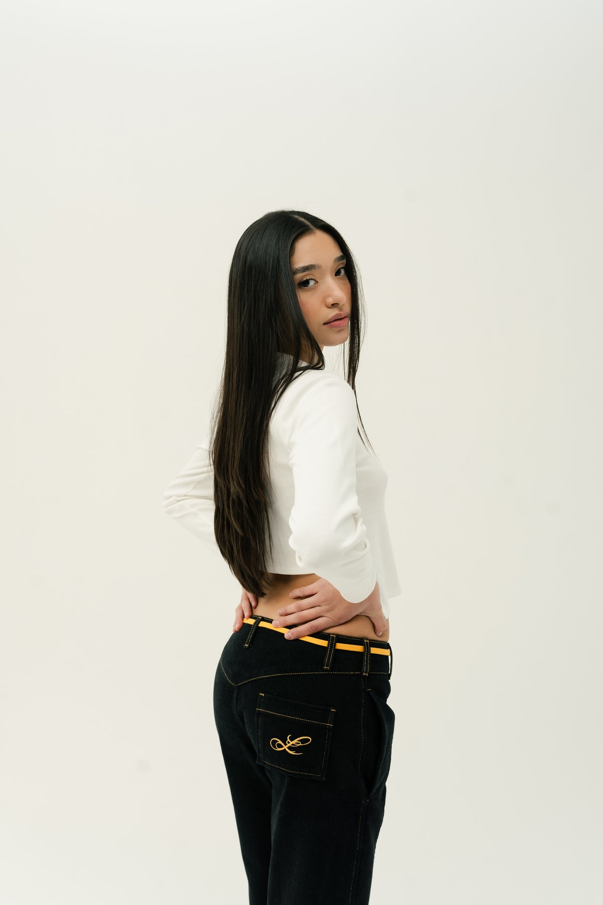 Paneled Drawstring Jeans W Fit