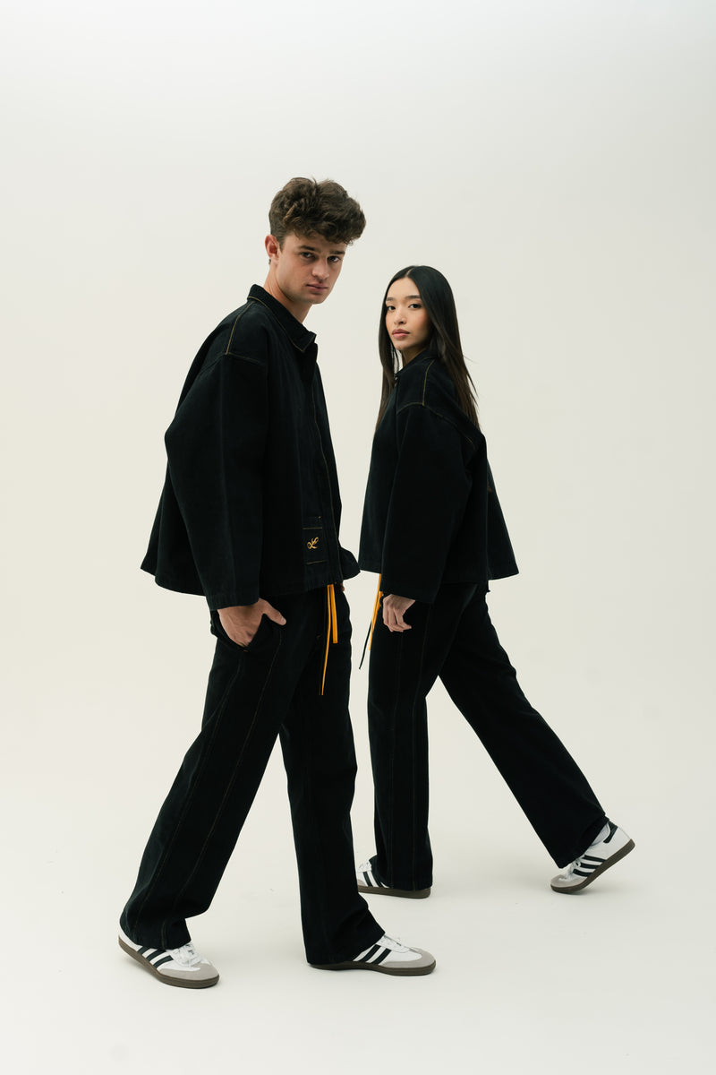 Paneled Drawstring Jeans M Fit